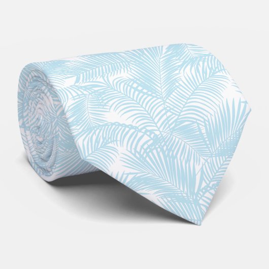 Cravate Palmier tropical bleu en pastel moderne simple (Roulé)