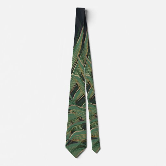 Cravate Palmier Vert Feuille Gold Strokes Gris Design (Devant)
