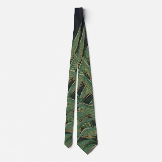 Cravate Palmier Vert Feuille Gold Strokes Gris Design (Dos)