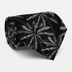 Cravate Palmiers blancs tropicaux sur Arrière - plan noir