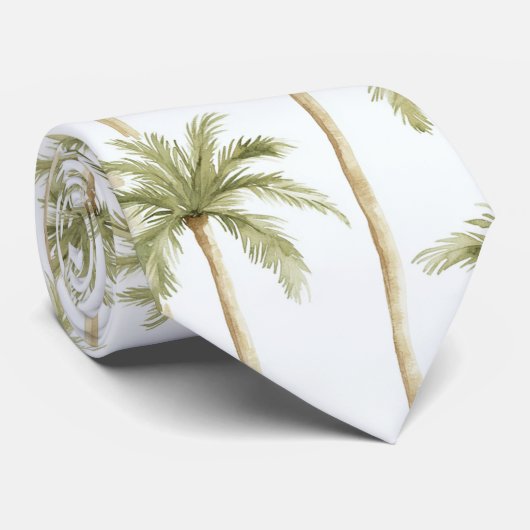 Cravate Palmiers blancs verts tropicaux (Roulé)