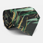 Cravate Palmiers de verdure noir & Mariage Tropical d'or (Roulé)