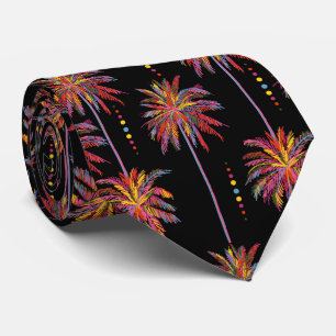 Cravate Palmiers et points de néon tropicaux croqués sur n