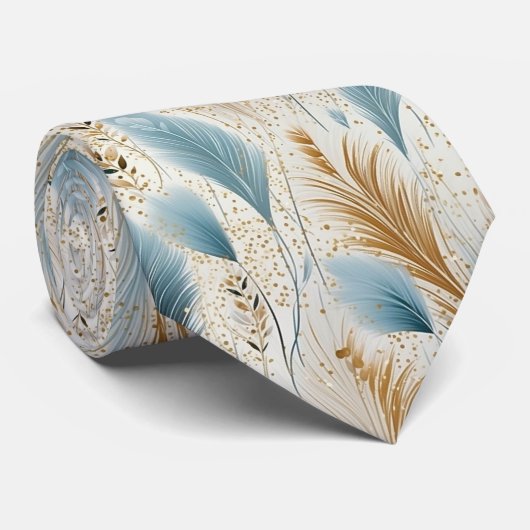 Cravate Pampas Bleu Et Or (Roulé)