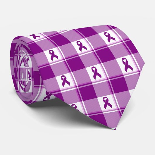 Cravate Pancreatic Cancer Awareness Plaid Purple Ribbon (Roulé)