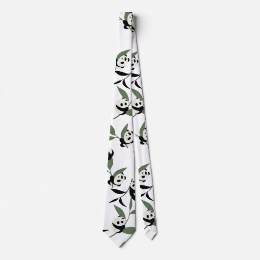 Cravate Panda Cute Jouer Jardin de Bambou Blanc Ver (Devant)