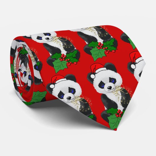 Cravate Panda de Noël (Roulé)