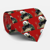 Cravate Panda géant isolé mangeant du bambou (Roulé)