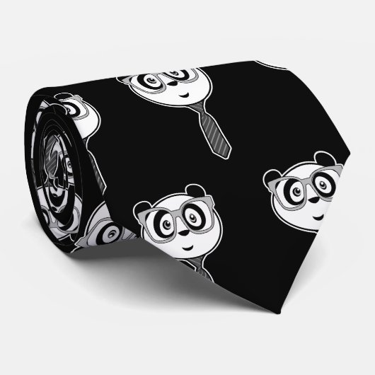 Cravate Panda Nerd - noir et blanc (Roulé)