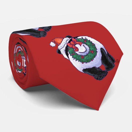 Cravate Panda Ours Noël Rouge (Roulé)