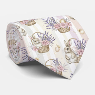 Cravate Panier de lapin de Pâques rayure or pastel