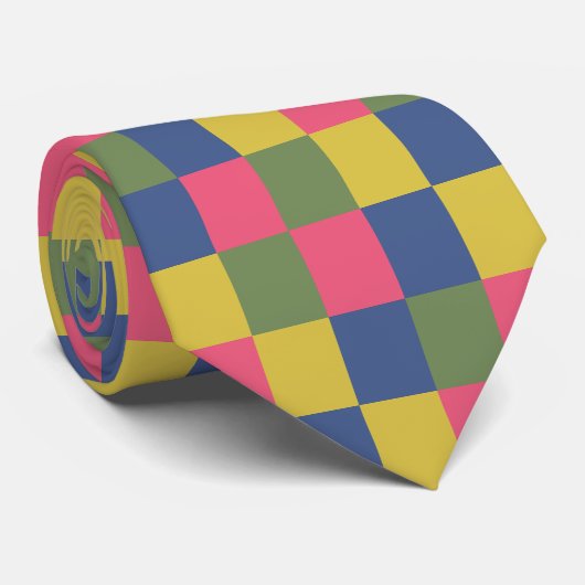 Cravate Panneau de contrôle bleu rose jaune vert (Roulé)