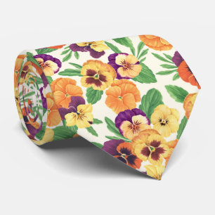 Cravate Pansies sur blanc cassé