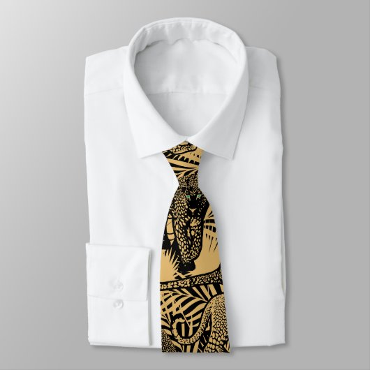 Cravate Panthère exotique / Leopard Noir et Or (Attaché)