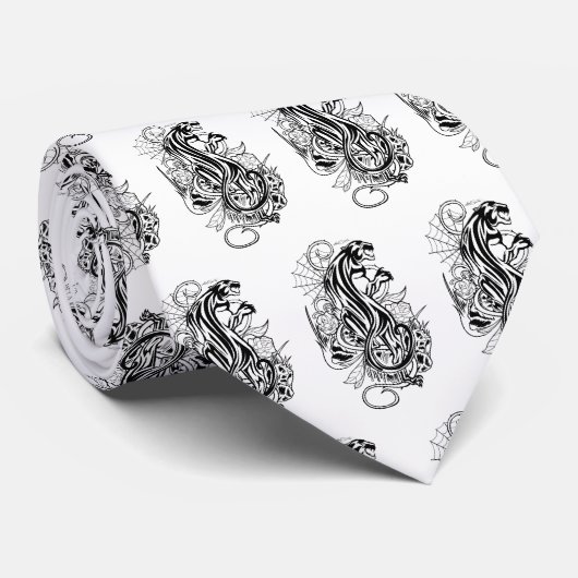 Cravate Panthère - Noir & Blanc (Roulé)