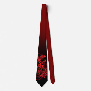 Cravate Panthère Rouge Gothique Luxe Dégradé Rouge Noir