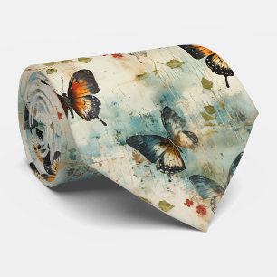 Cravate Papier Botanique Papillon Sarcelle Vintage