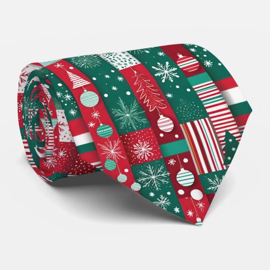 Cravate Papier de Noël classique Motif rouge vert (Roulé)