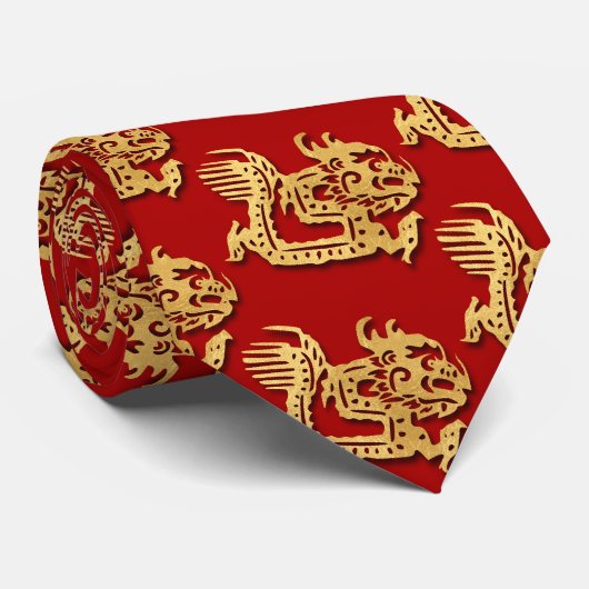 Cravate Papier Dragon d'or coupé Chinois Nouvel An Zodiac  (Roulé)