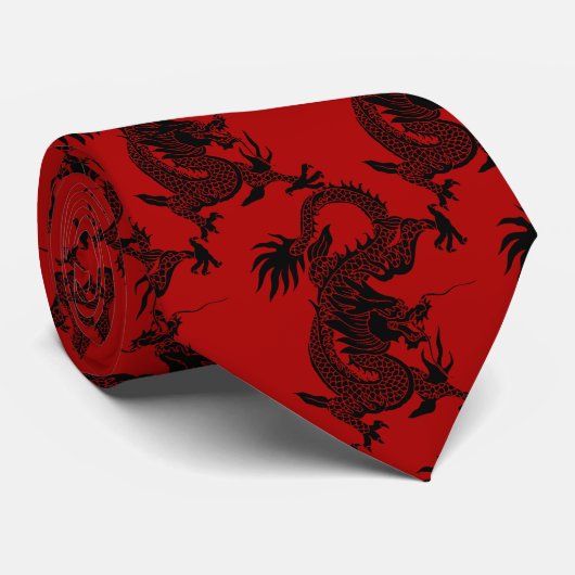 Cravate Papier Dragon noir Chine Nouvel An Zodiac Rouge (Roulé)