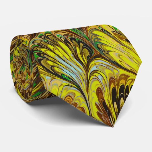CRAVATE PAPIER MARBÉ, MOTIF ABSTRAIT JAUNE PEACOCK (Roulé)