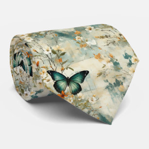 Cravate Papier peint papillon floral sauge terracotta sarc
