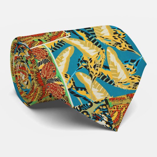 Cravate Papillon Art Déco Jaune et Turquoise Vibrants (Roulé)