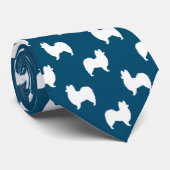 Cravate Papillon Chien Silhouettes Motif Bleu et Blanc (Roulé)