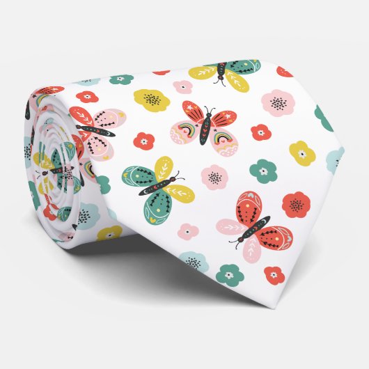 Cravate Papillon et motif floral  (Roulé)