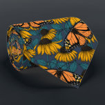 Cravate Papillon monarque sur confluents jaunes<br><div class="desc">Motif sans couture dessinée à la main avec des confleurs et des papillons monarques.</div>