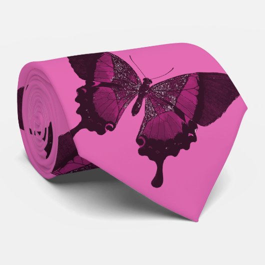 Cravate Papillon rose foncé avec roses roses (Roulé)