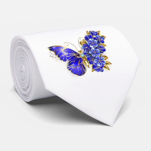 Cravate Papillon saphir à fleurs (Roulé)