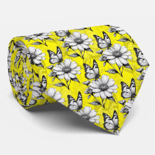 Cravate Papillon sur Motif Fleur Design Jaune