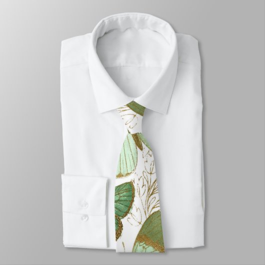 Cravate Papillon vert Fleur florale blanche (Attaché)