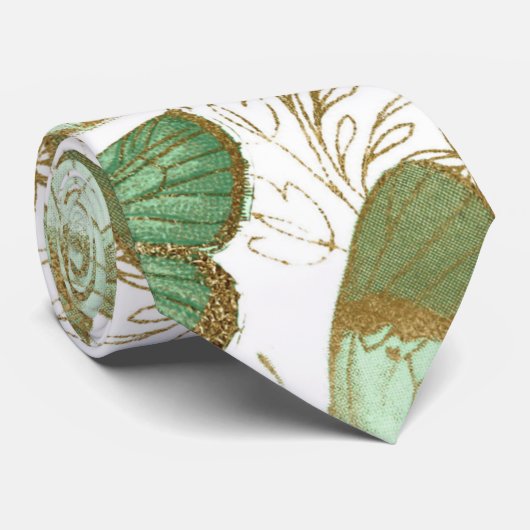 Cravate Papillon vert Fleur florale blanche (Roulé)