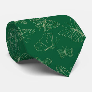 Cravate Papillon vert foncé imprimé, inspiré par la nature
