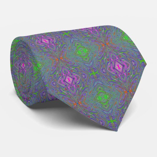 Cravate Papillon Violet, Orange et Vert Abstrait Trippy (Roulé)