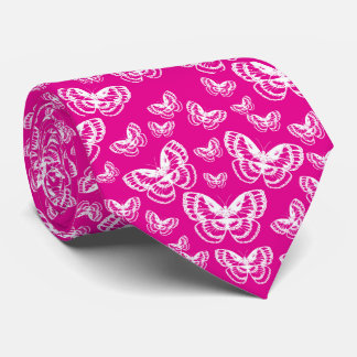Cravate Papillons blancs Motif rose
