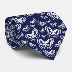 Cravate Papillons blancs sur bleu