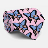 Cravate Papillons bleus et roses (Roulé)