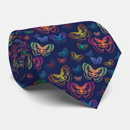 Cravate Papillons colorés Motif Bleu (Roulé)
