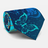 Cravate Papillons dorés sur fond bleu (Roulé)