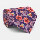 Cravate Papillons et fleurs de pavot (Roulé)