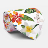 Cravate Papillons et fleurs sur fond blanc (Roulé)