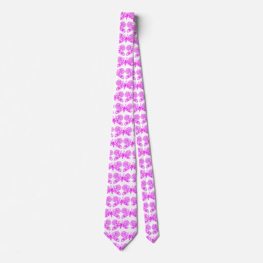 Cravate Papillons - Magenta sur blanc (Devant)