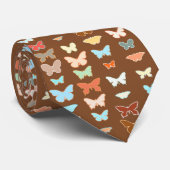 Cravate Papillons, marron, turquoise et corail (Roulé)