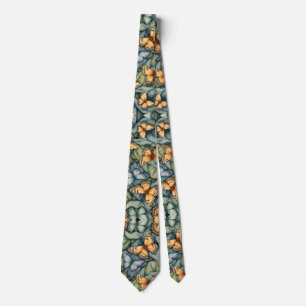 Cravate Papillons Motif Bleu Vert Jaune
