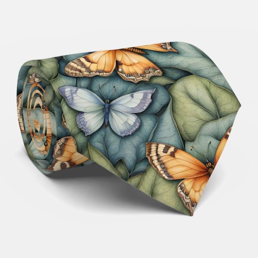 Cravate Papillons Motif Bleu Vert Jaune (Roulé)