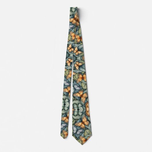 Cravate Papillons Motif Bleu Vert Jaune (Dos)