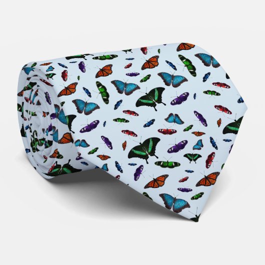 Cravate Papillons Papillon Imprimé Recto-Verso (Bleu Clair (Roulé)